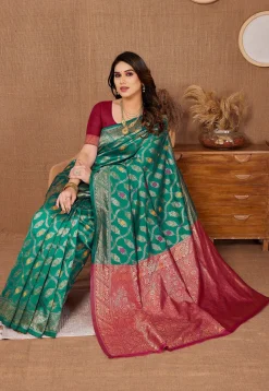 Woven Art Silk Saree in Teal Green