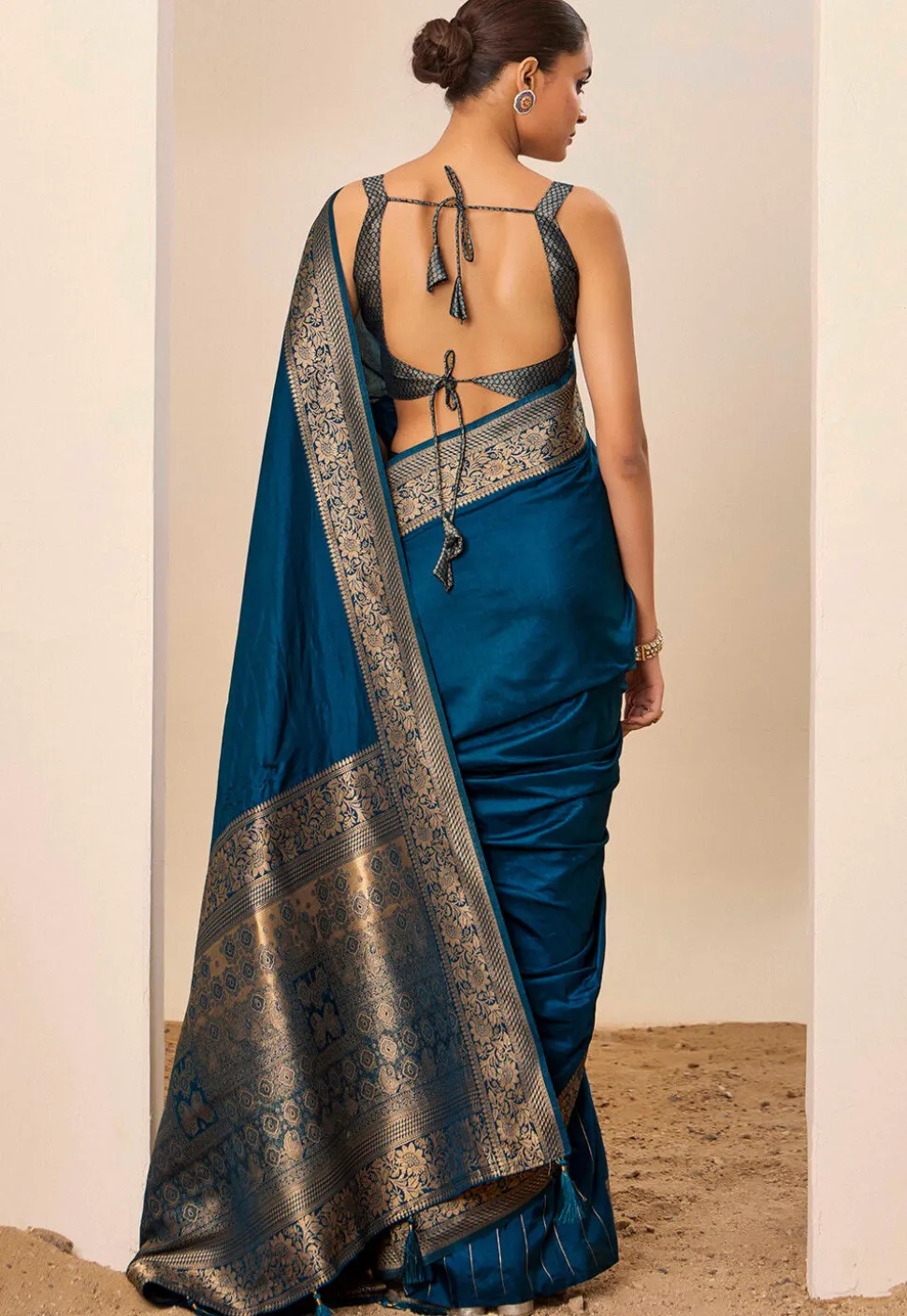 Woven Art Silk Saree in Teal Blue