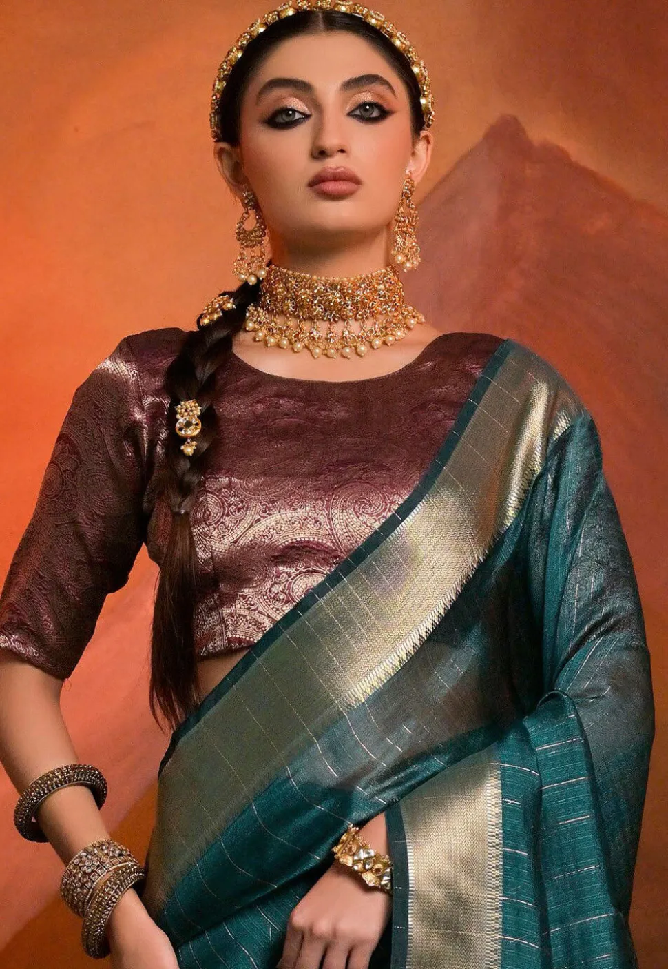 Woven Art Silk Saree in Teal Blue