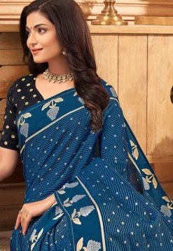 Woven Art Silk Saree in Teal Blue