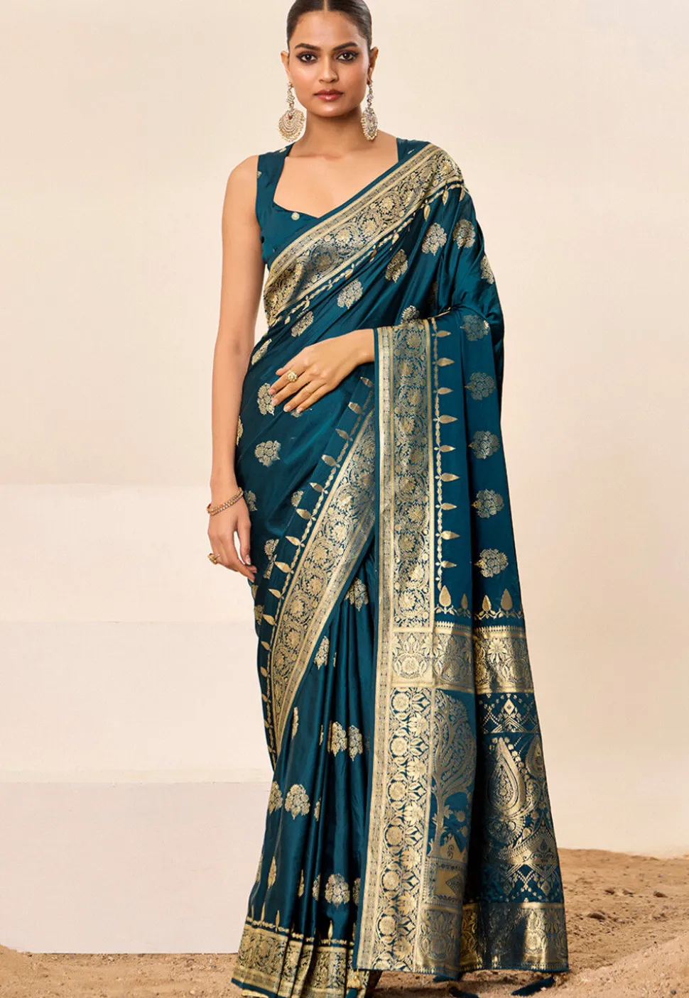 Woven Art Silk Saree in Teal Blue