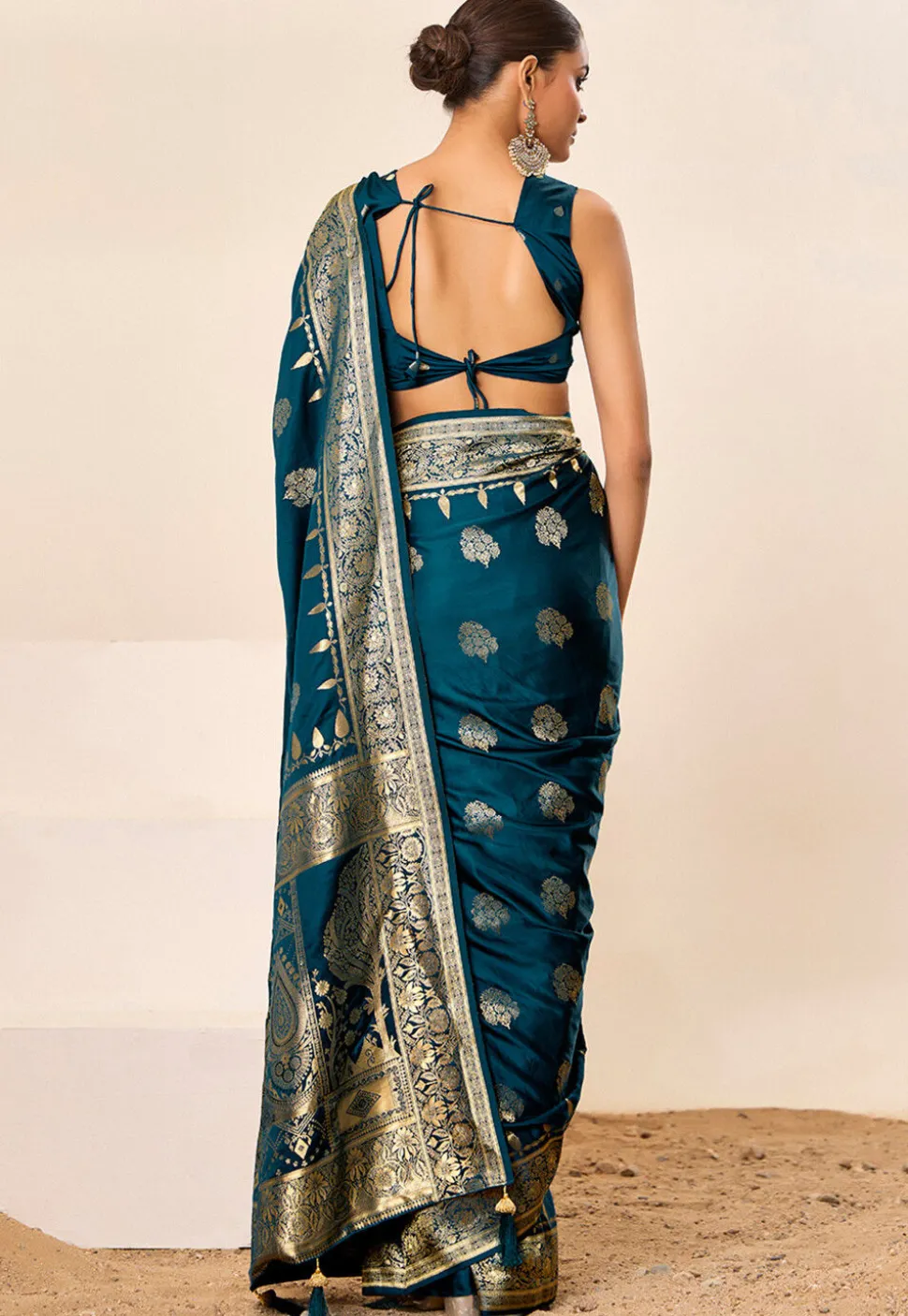 Woven Art Silk Saree in Teal Blue
