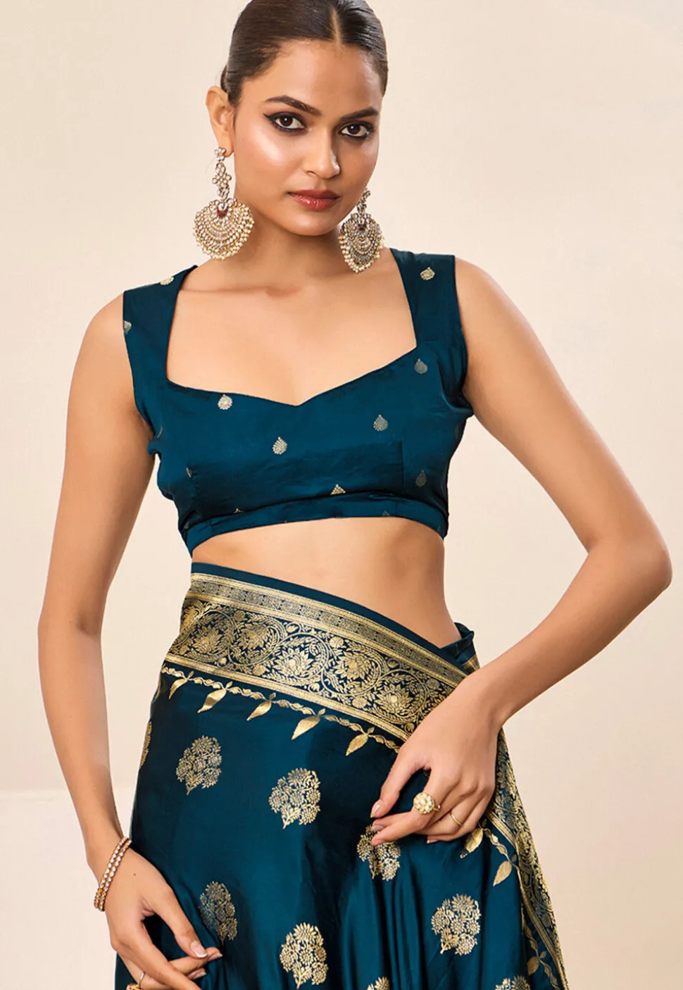 Woven Art Silk Saree in Teal Blue