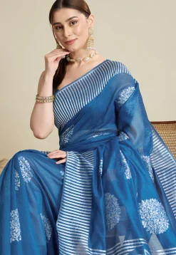 Woven Art Silk Saree in Teal Blue