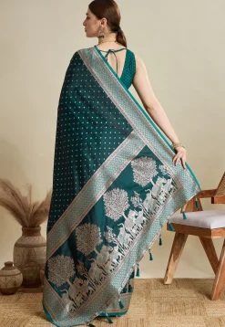 Woven Art Silk Saree in Teal Green