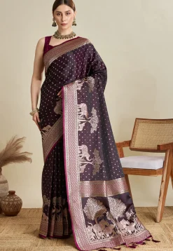 Woven Art Silk Saree in Wine