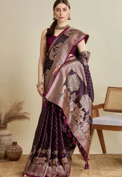 Woven Art Silk Saree in Wine