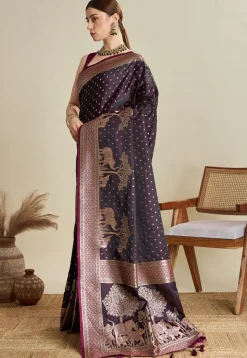 Woven Art Silk Saree in Wine