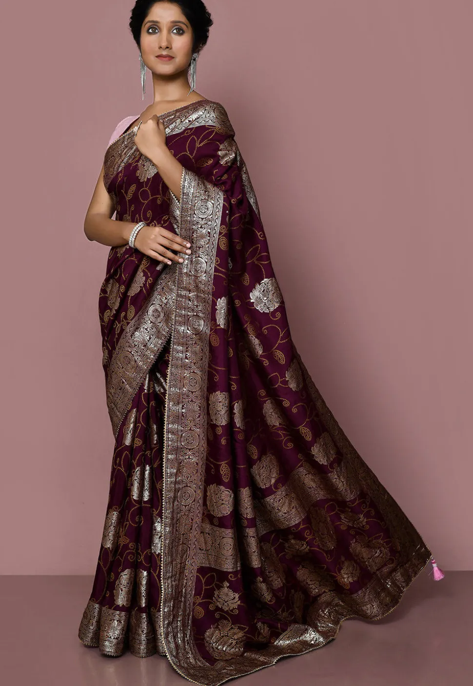 Woven Art Silk Saree in Wine