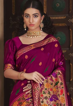 Woven Art Silk Saree in Wine