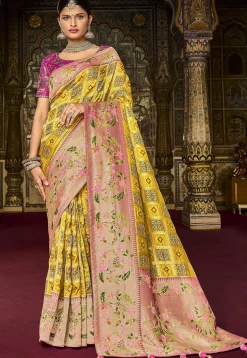 Woven Art Silk Saree in Yellow