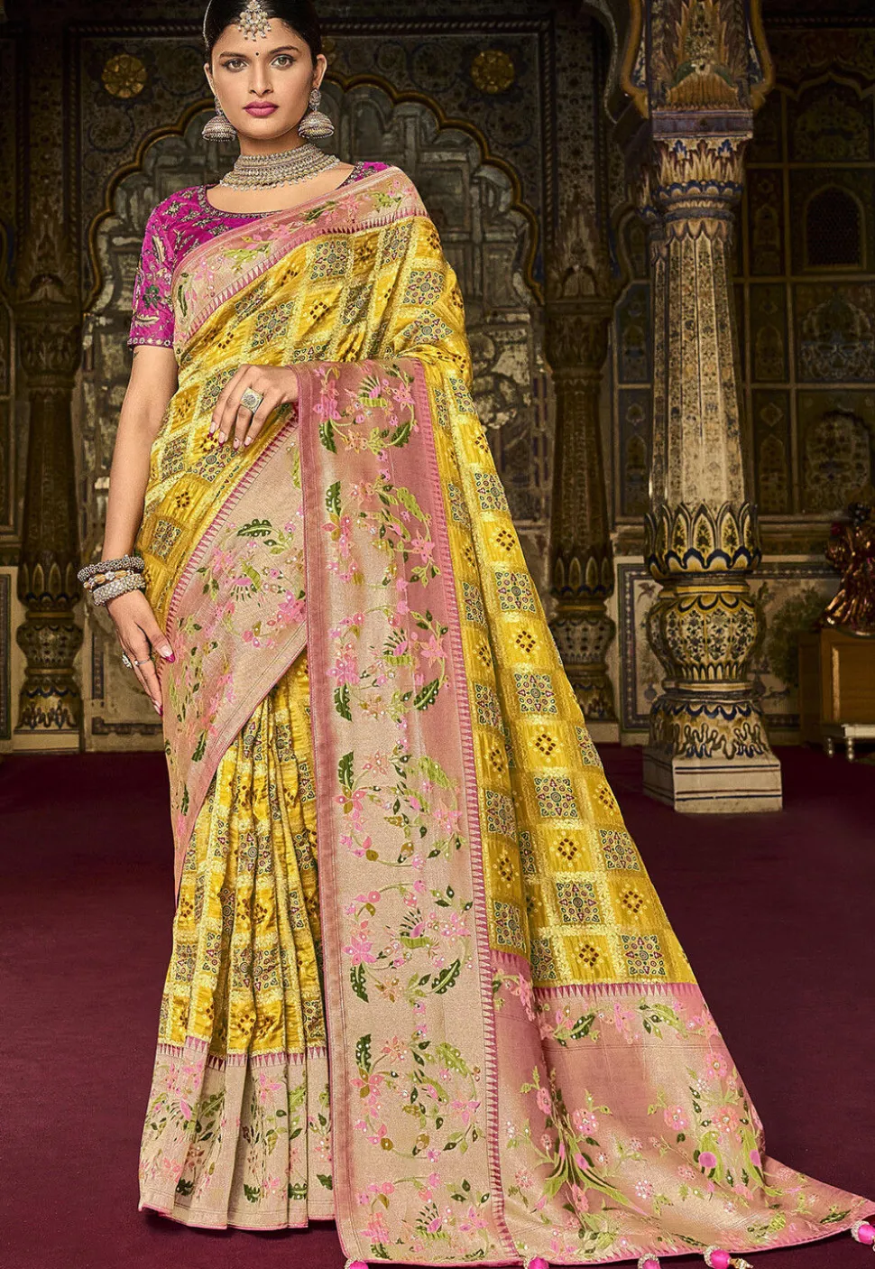 Woven Art Silk Saree in Yellow