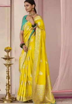 Woven Art Silk Saree in Yellow