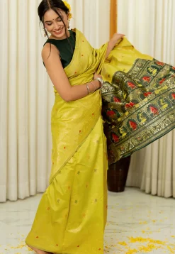 Woven Art Silk Saree in Yellow