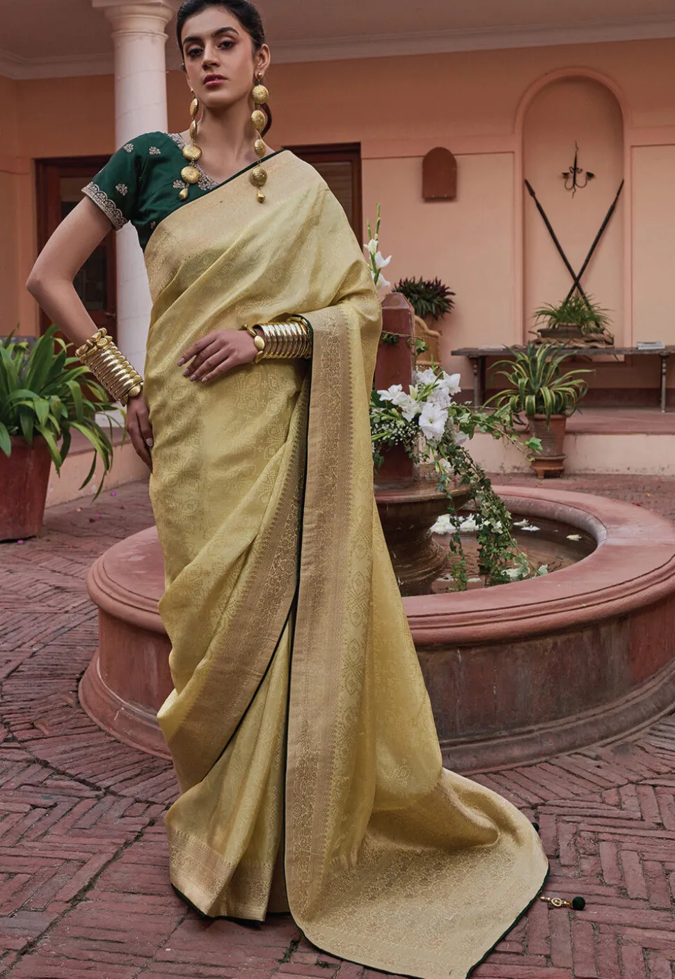 Woven Art Silk Saree in Yellow