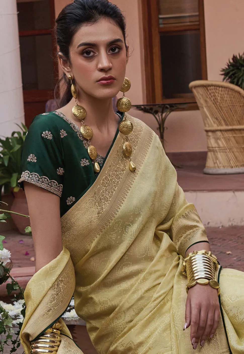 Woven Art Silk Saree in Yellow