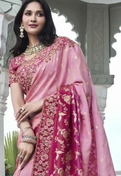 Woven Art Silk Scalloped Saree in Pink