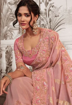 Woven Art Silk Scalloped Saree in Pink