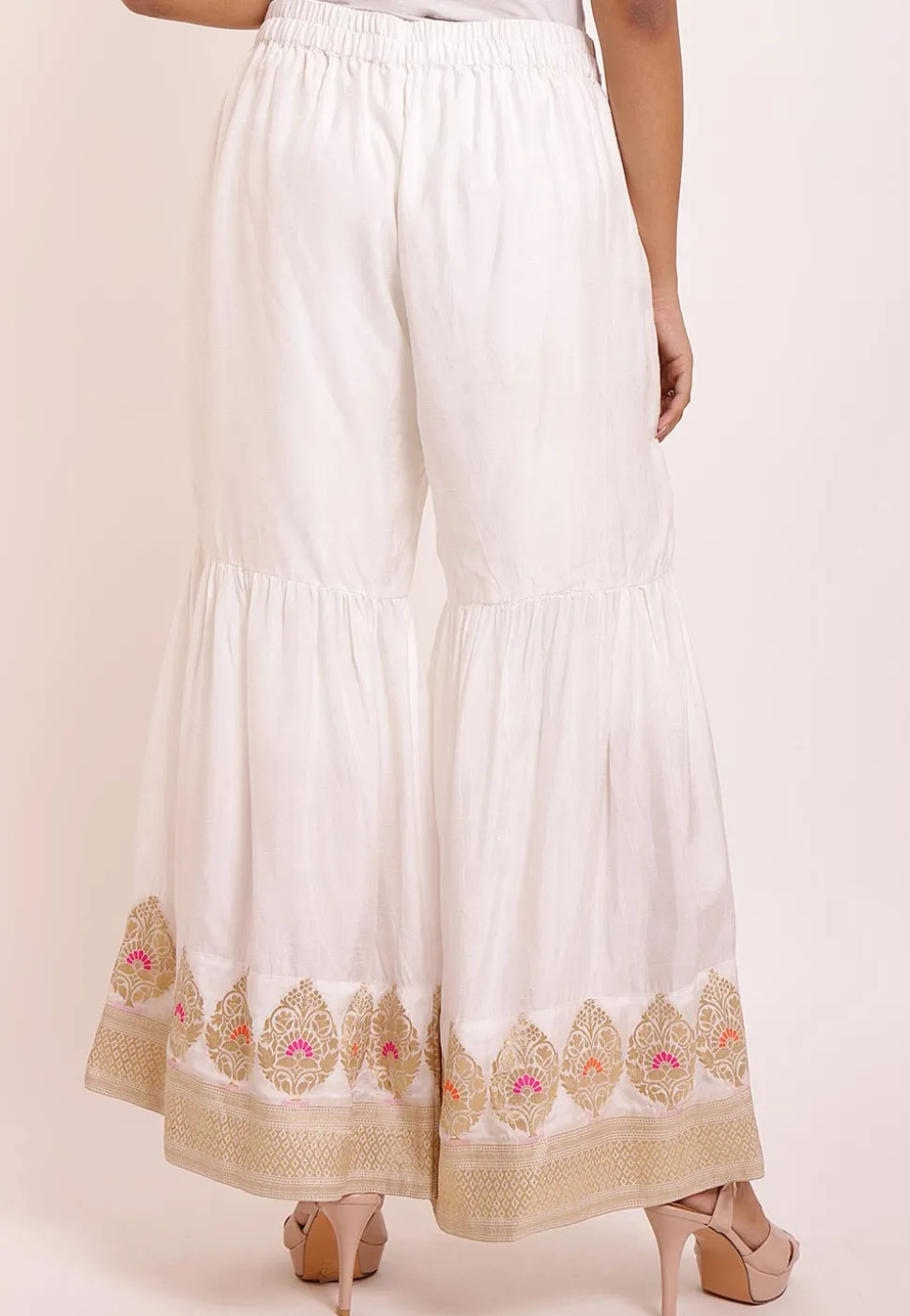 Woven Art Silk Sharara in Off White
