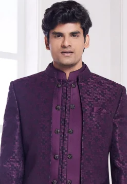 Woven Art Silk Sherwani in Purple