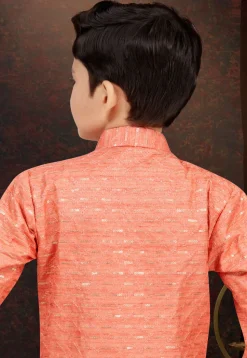 Woven Art Silk Sherwani in Orange