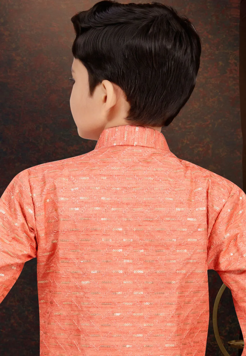 Woven Art Silk Sherwani in Orange