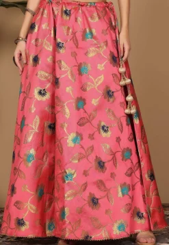 Woven Art Silk Skirt in Coral Pink