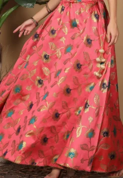Woven Art Silk Skirt in Coral Pink