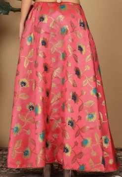Woven Art Silk Skirt in Coral Pink
