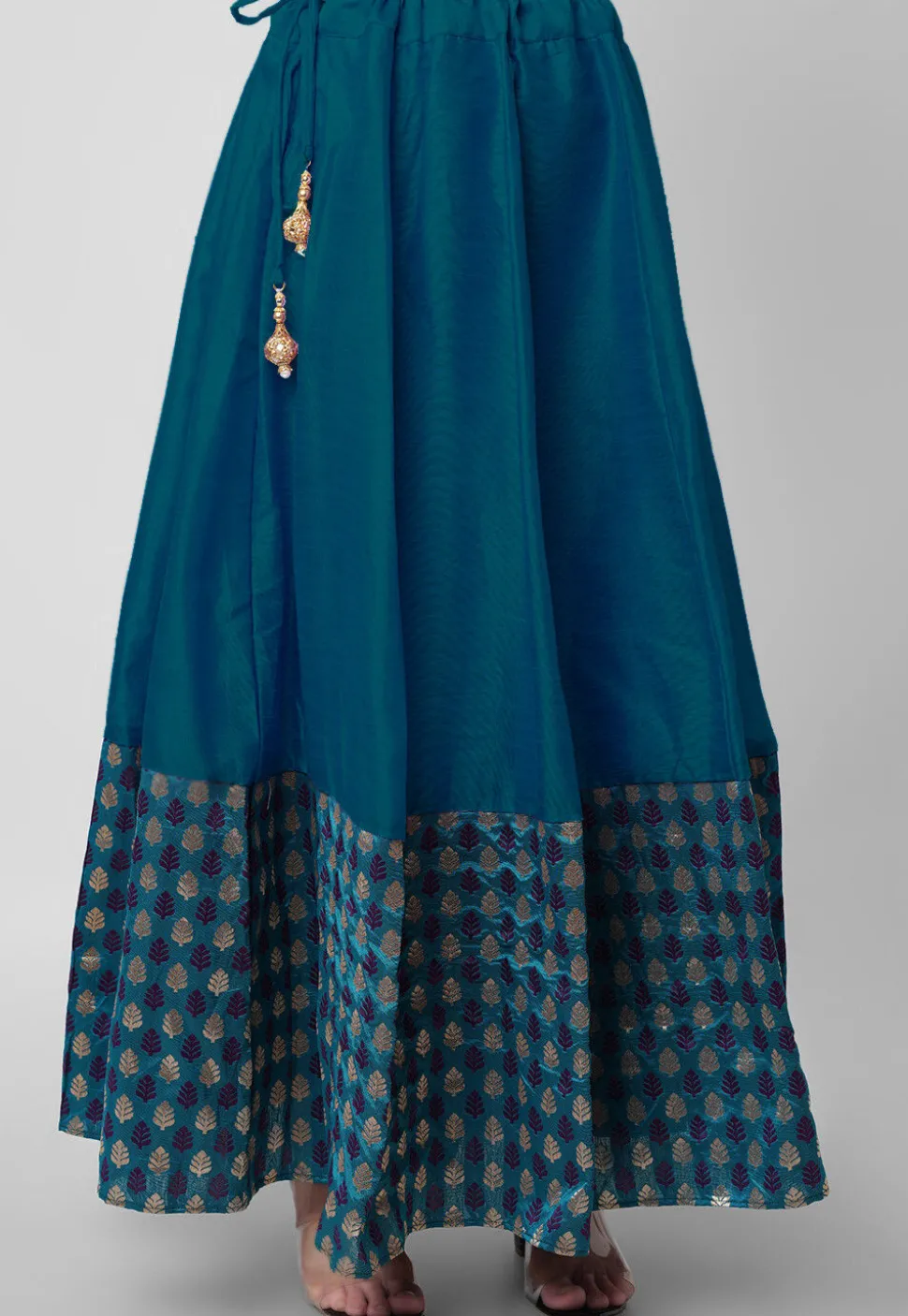 Woven Art Silk Skirt in Teal Blue