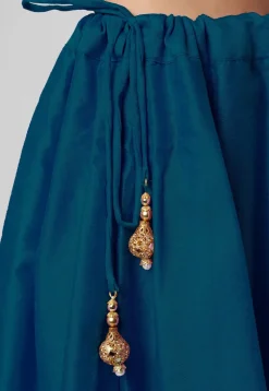 Woven Art Silk Skirt in Teal Blue