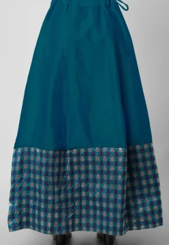 Woven Art Silk Skirt in Teal Blue