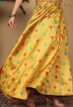 Woven Art Silk Skirt in Yellow