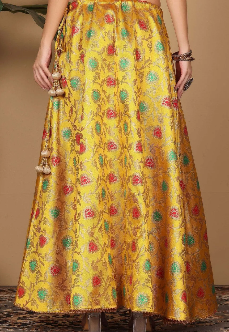 Woven Art Silk Skirt in Yellow