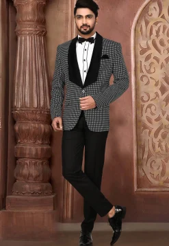 Woven Art Silk Tuxedo in Black and White