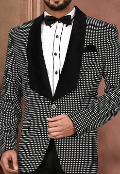 Woven Art Silk Tuxedo in Black and White