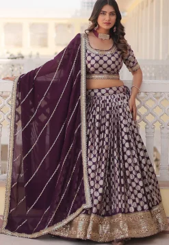 Woven Art Viscose Silk Jacquard Lehenga in Wine