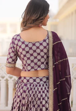 Woven Art Viscose Silk Jacquard Lehenga in Wine