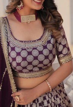 Woven Art Viscose Silk Jacquard Lehenga in Wine