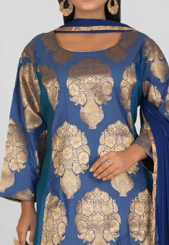 Woven Banarasi Silk Anarkali Suit in Blue