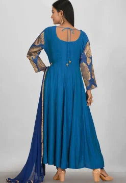 Woven Banarasi Silk Anarkali Suit in Blue
