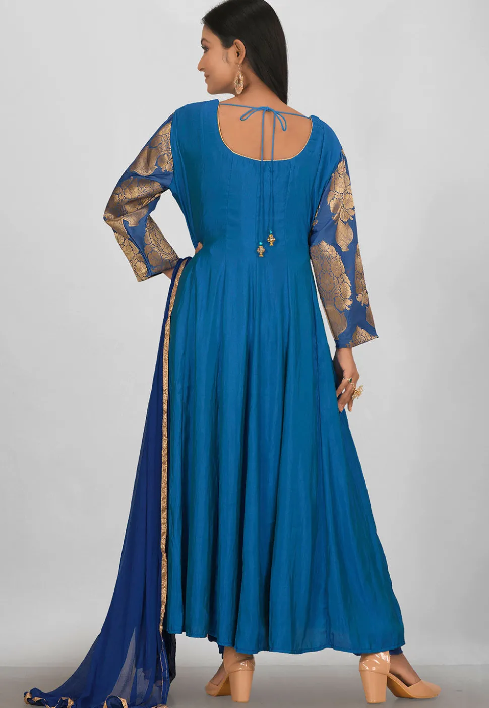 Woven Banarasi Silk Anarkali Suit in Blue