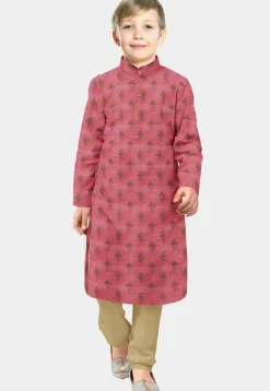 Woven Banarasi Silk Kurta Set in Pink