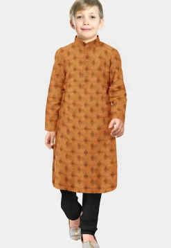Woven Banarasi Silk Kurta Set in Pastel Orange