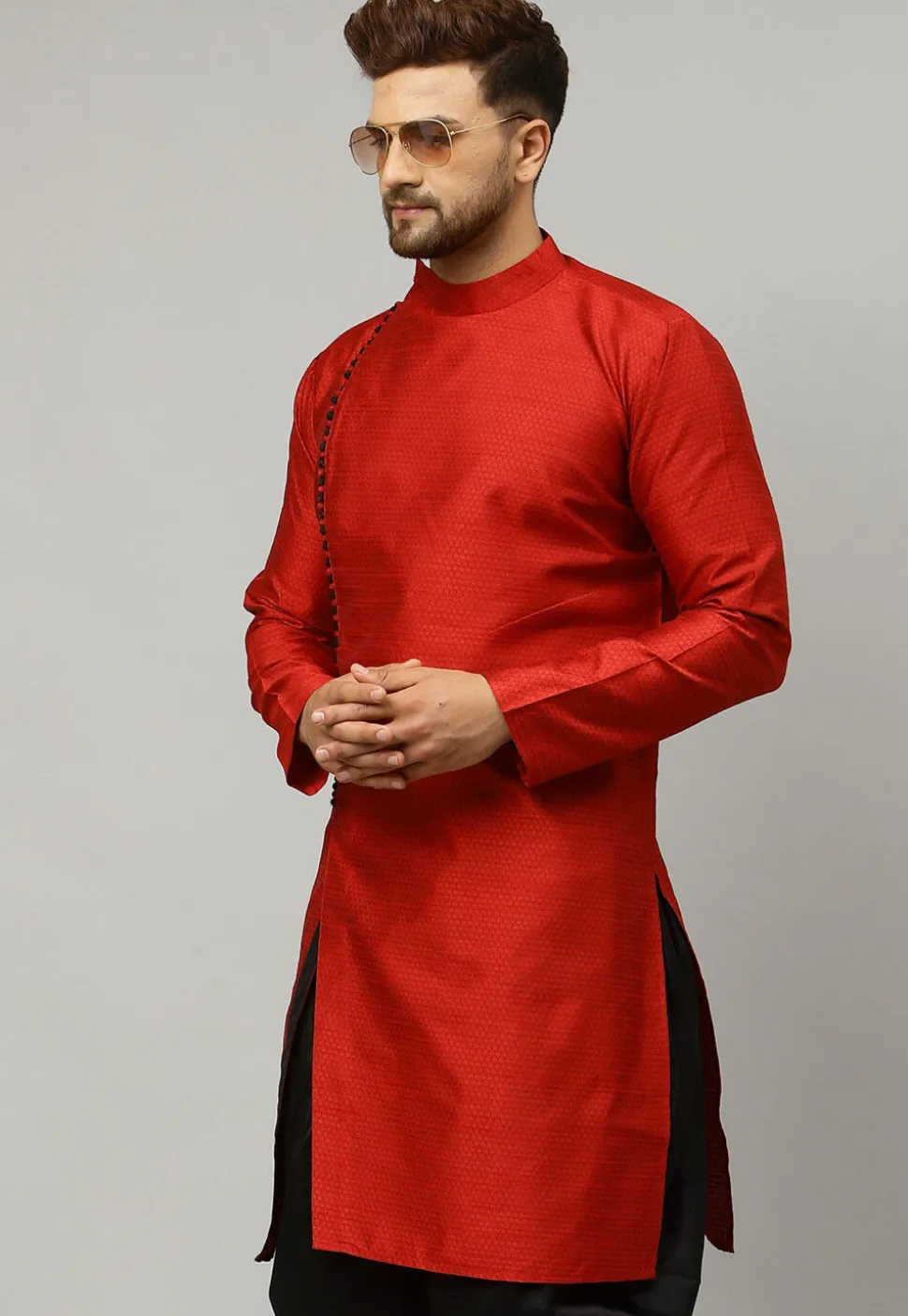 Woven Banarasi Silk Kurta in Maroon