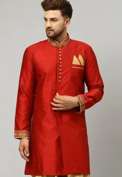 Woven Banarasi Silk Kurta in Maroon
