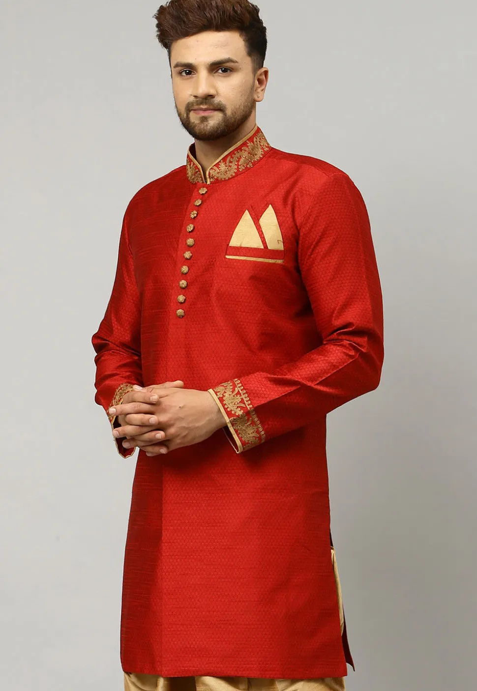 Woven Banarasi Silk Kurta in Maroon