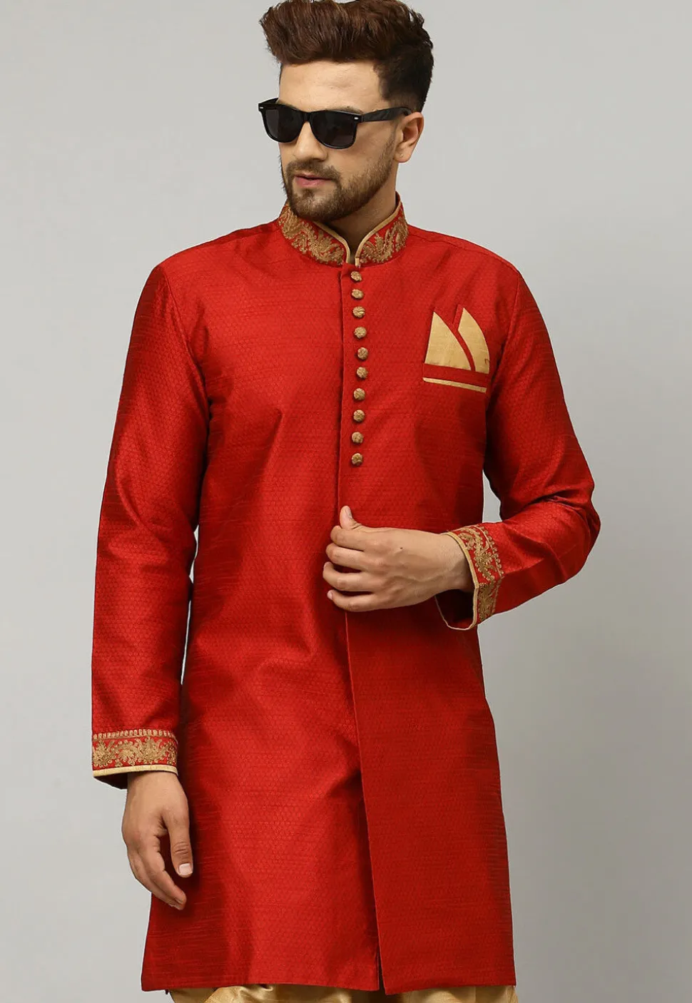 Woven Banarasi Silk Kurta in Maroon