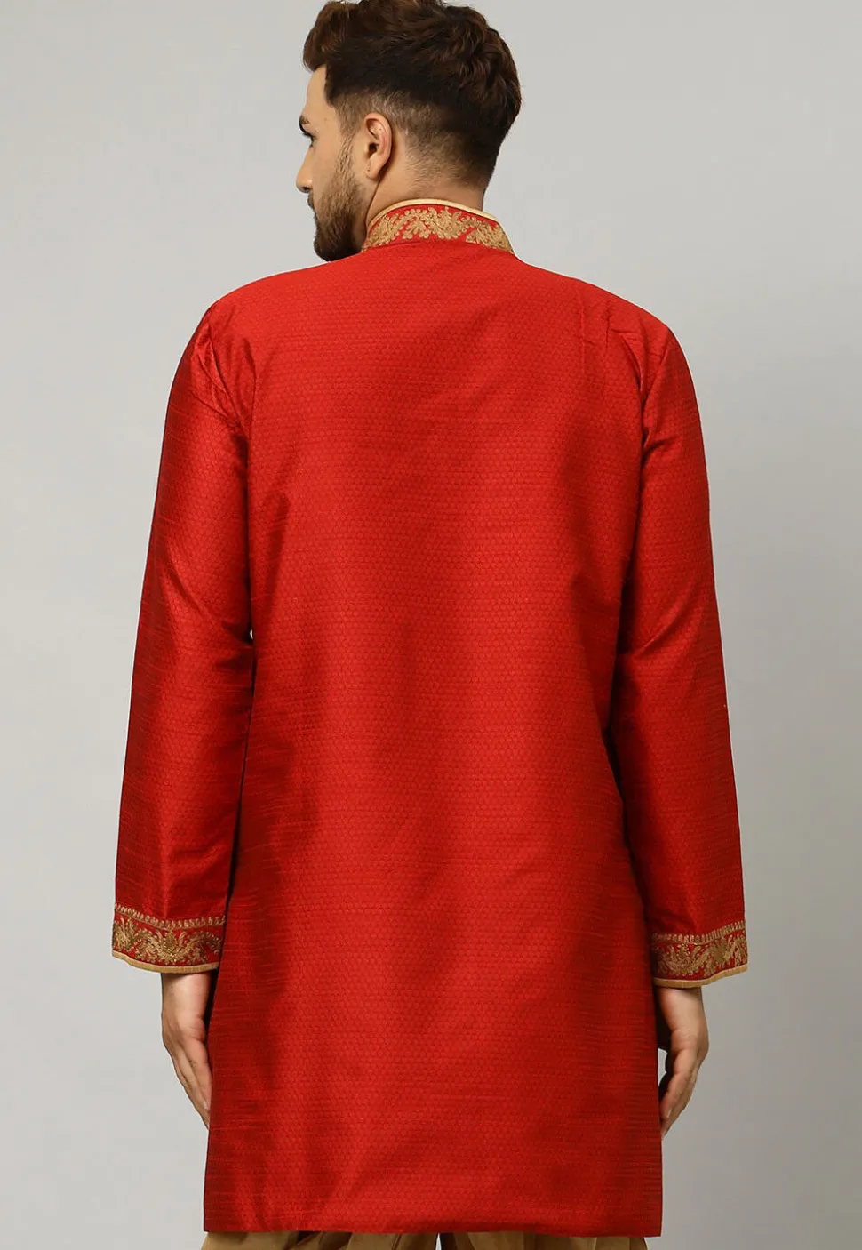 Woven Banarasi Silk Kurta in Maroon