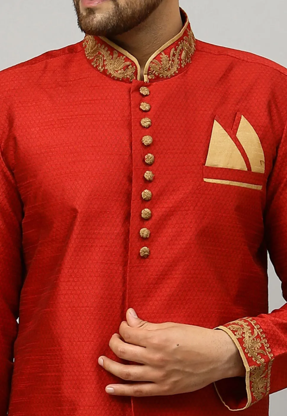 Woven Banarasi Silk Kurta in Maroon